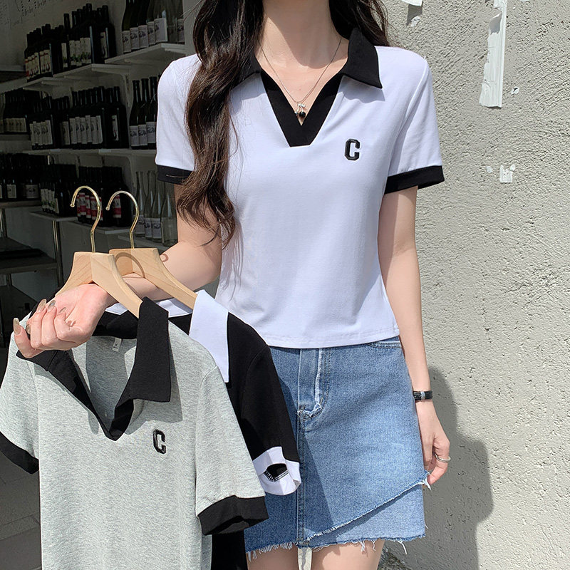 polo衫T恤女士短袖正肩2026新款修身爆款短款夏天巨好看的上衣服