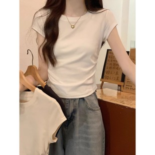 正肩T恤女短袖2026新款爆款夏天巨好看的上衣服短款修身显瘦薄款