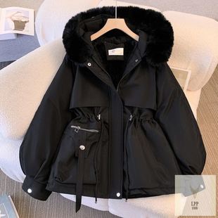 胖妹妹大码加绒加厚大毛领派克服女新款中长款棉服外套潮