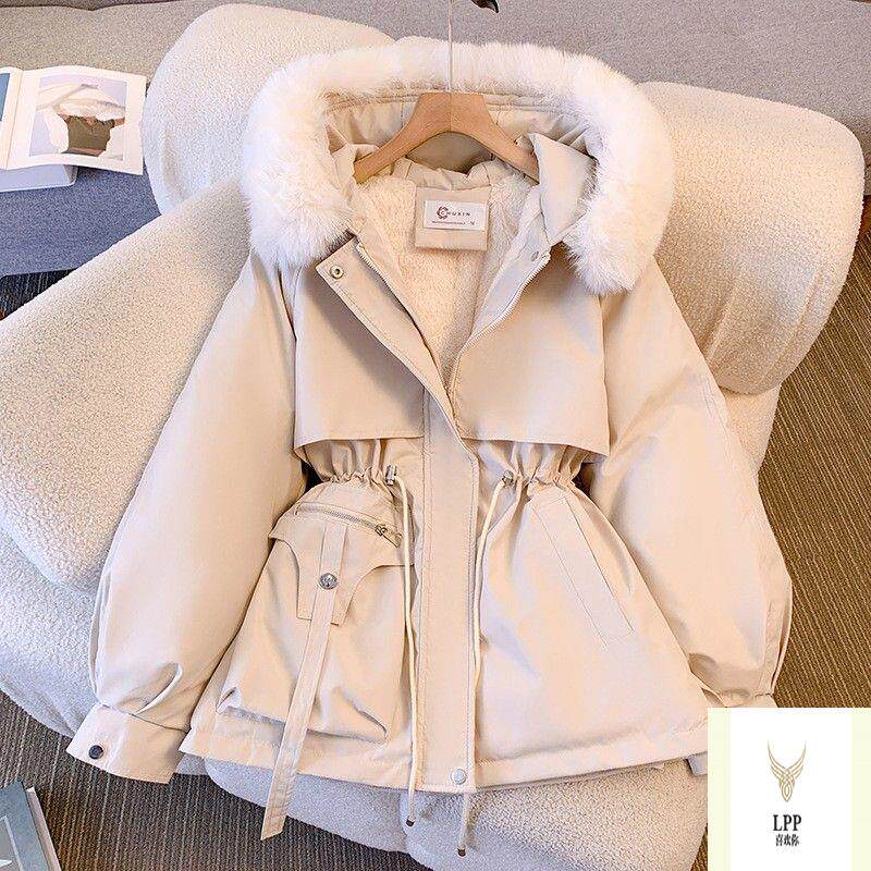 派克服女短款收腰显瘦连帽加绒棉衣棉服韩版2026冬季新款冬天外套
