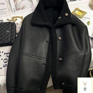 清仓黑色羊羔毛皮毛一体外套女冬装 保暖复古耐脏皮衣潮 高级时尚
