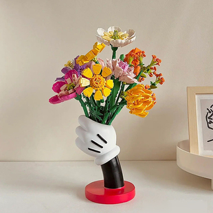 米奇花瓶手握乐高积木花束高级感艺术小众摆件客厅桌面装饰插花