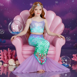 女童美人鱼尾巴爱丽儿公主裙游泳戏水海边度假水上乐园泳衣鱼尾裙