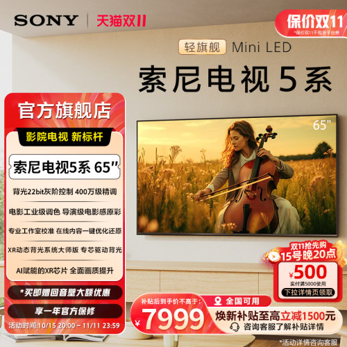 索尼电视5系65英寸轻旗舰MiniLED