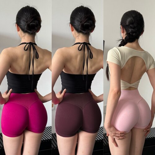 性感蜜桃臀健身短裤女运动跑步骑行三分裤高弹提臀收腹速干瑜伽裤