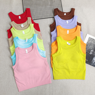 工字运动背心糖果色户外固定杯一体织健身美背防震聚拢瑜伽背心