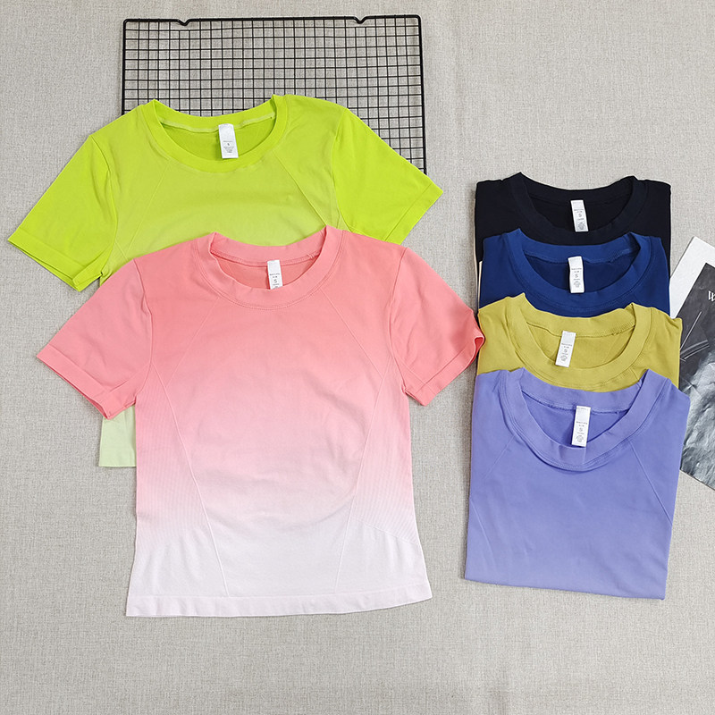 户外休闲显瘦夏季渐变色速干跑步健身短袖修身瑜伽T恤运动上衣女,运动服/休闲服装,健身衣,淘宝优惠券,粉丝福利购,淘宝优惠卷