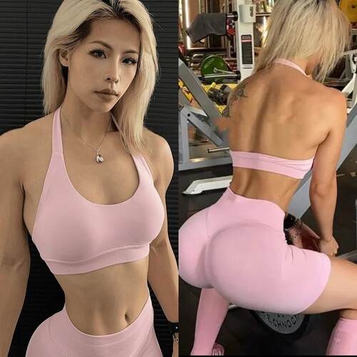 瑜伽套装挂脖美背运动背心蜜桃健身服女欧美风Impact新品翘臀短裤