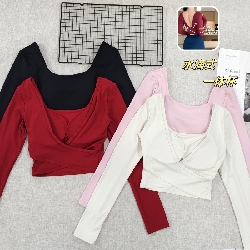 长袖瑜伽服一体杯露背速干修身