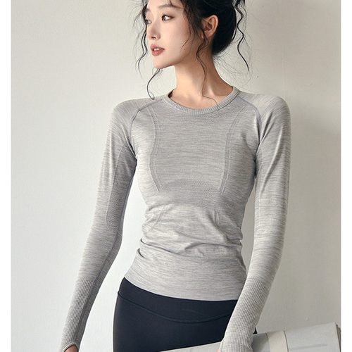 秋冬款运动上衣女修身圆领速干瑜伽服显瘦跑步弹性透气健身服长袖