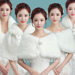 加厚保暖女新娘结婚仿皮草斗篷 时尚 毛披肩秋冬季 2024新款
