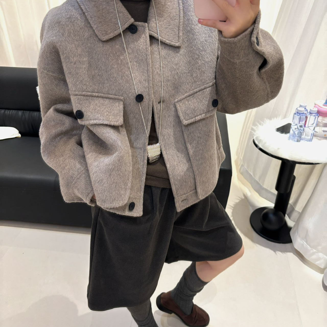 2025秋冬新款韩系双面羊绒大衣女短款小个子高端羊毛呢翻领外套女