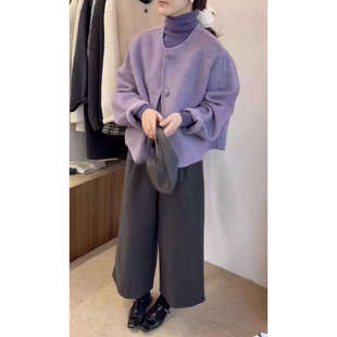 2025韩系双面羊绒大衣女短款 显瘦单排包扣羊毛呢外套女 圆领阔版