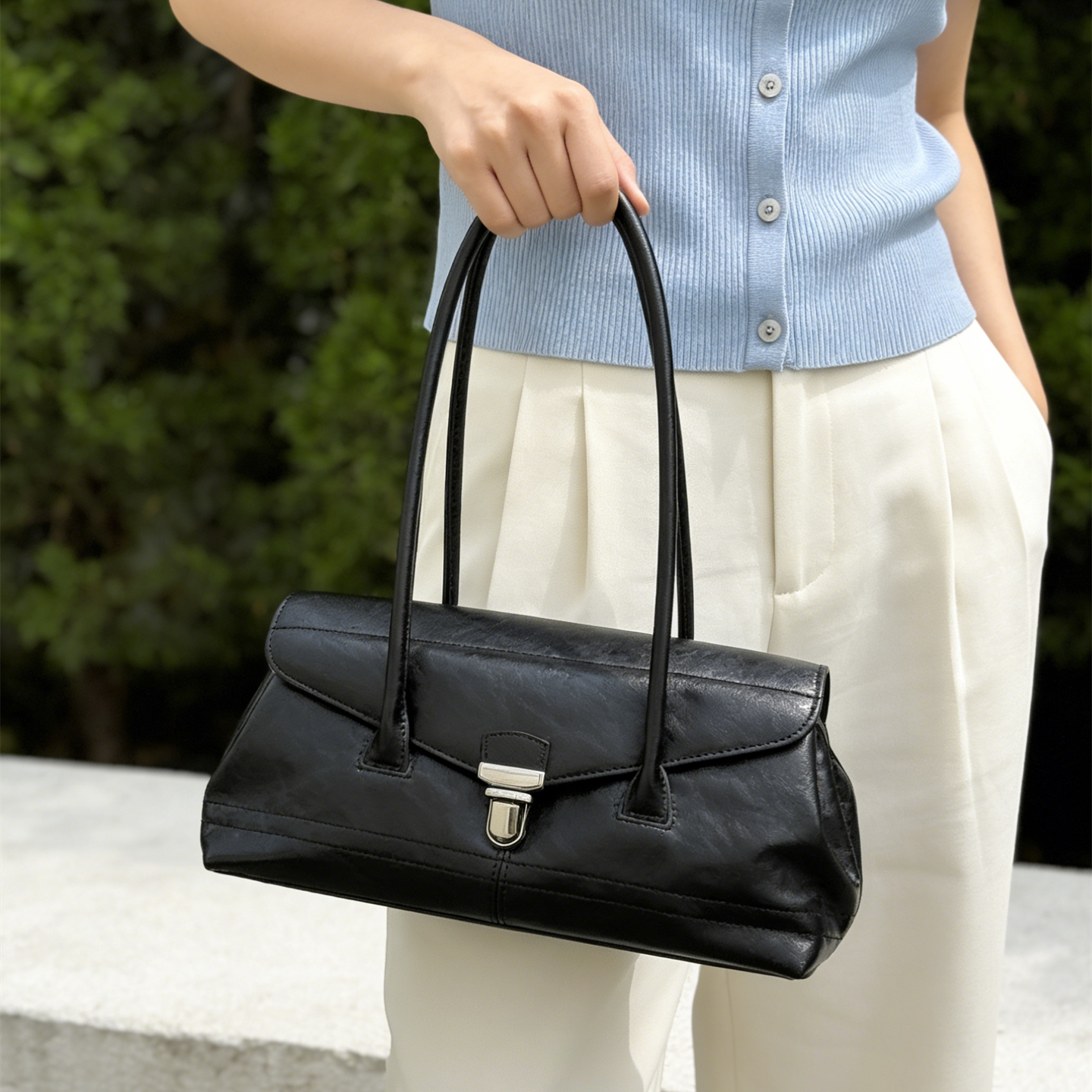 2026新款白色腋下包女欧美时尚单肩包高级感百搭法棍包