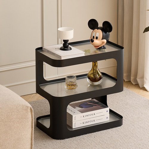 钢化玻璃可移动边几铁艺置物架