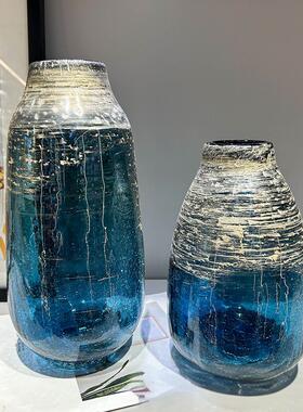 轻奢蓝色鎏金琉璃花瓶摆件客厅餐桌玄关高级感玻璃透明水养插花器