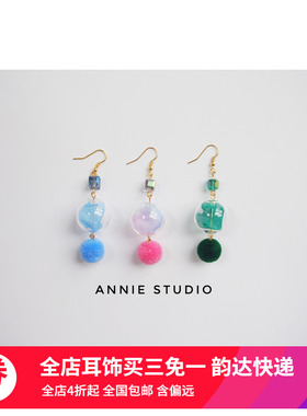 安妮101杨超越同款纯银显脸瘦甜美玻璃气泡球耳坠无耳洞耳夹耳环