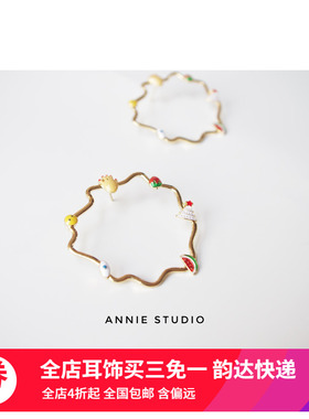 安妮 圣诞草莓手指西瓜圆圈夸张欧美少女心个性民族超大耳钉耳饰