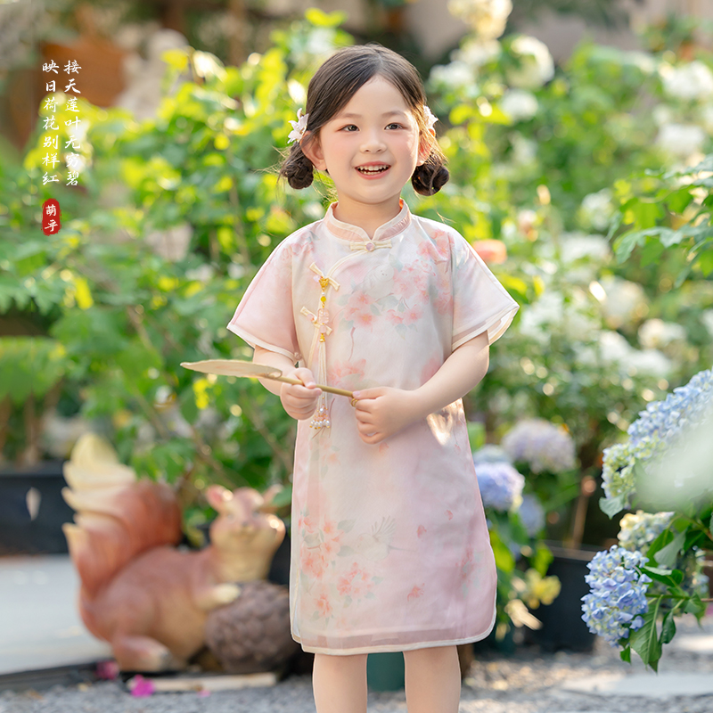 儿童新中式旗袍裙2025夏季新款小女孩民族风古风连衣裙粉色公主裙