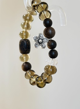 天然茶晶飞碟珠直切沉香手链女款单圈简约风格饰品礼物送女友闺蜜