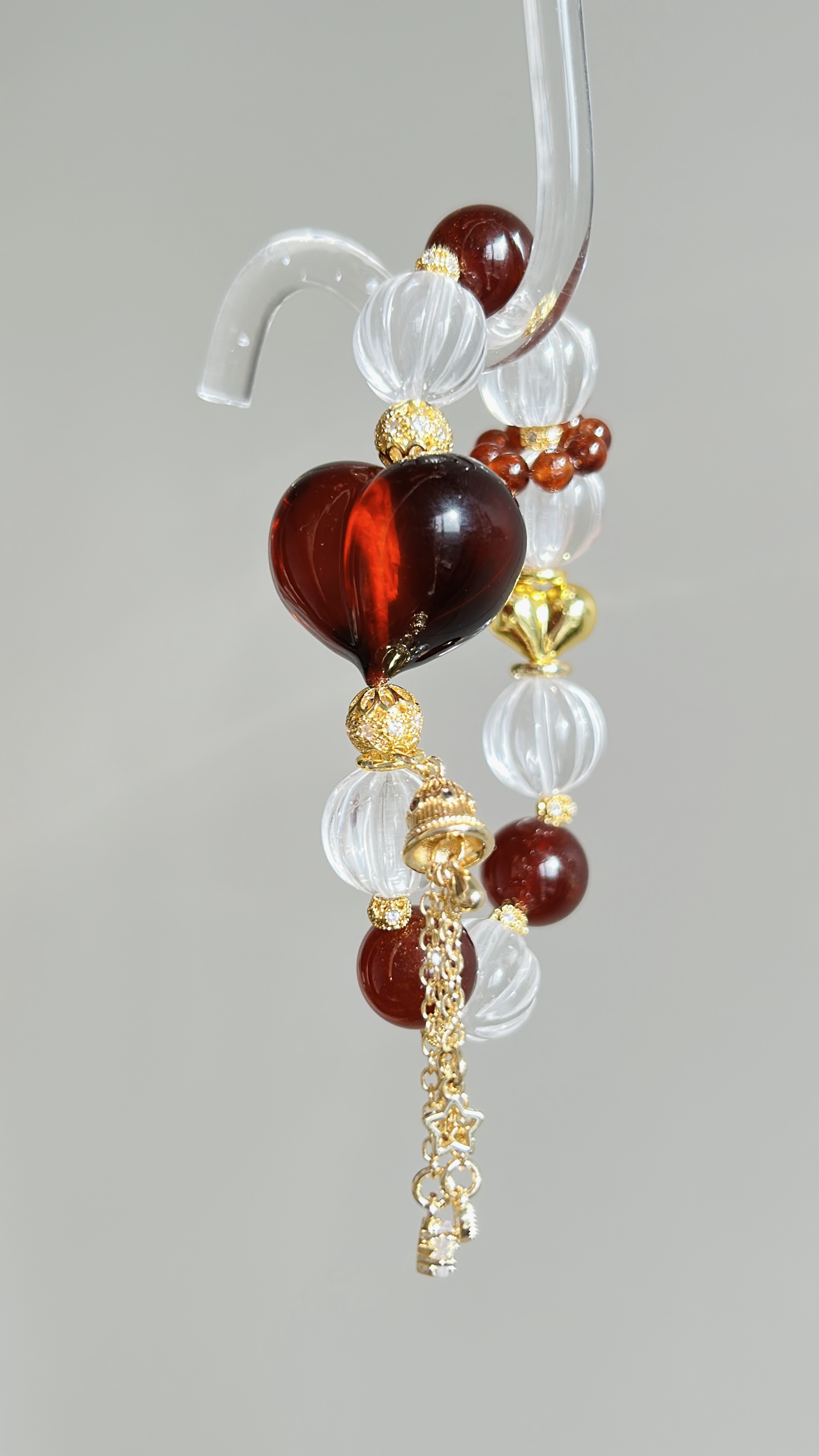 天然白水晶血珀屁桃手链女款单圈时尚百搭饰品礼物送女友闺蜜