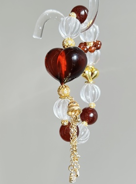 天然白水晶血珀屁桃手链女款单圈时尚百搭饰品礼物送女友闺蜜