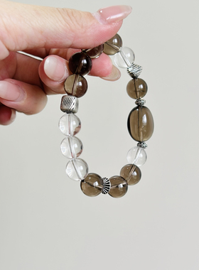 【白茶乌龙】925银配件天然茶晶白水晶手串轻奢小众设计款可定制