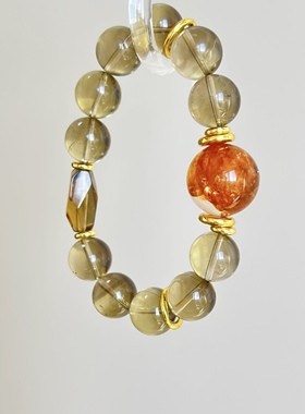 天然茶黄水晶茶晶宙斯黄胶花顶珠手串女款单圈时尚百搭饰品礼物