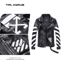 修身 LC098 休闲皮衣双箭头黑白男皮外套夹克 冬季 2019新款 欧美时尚