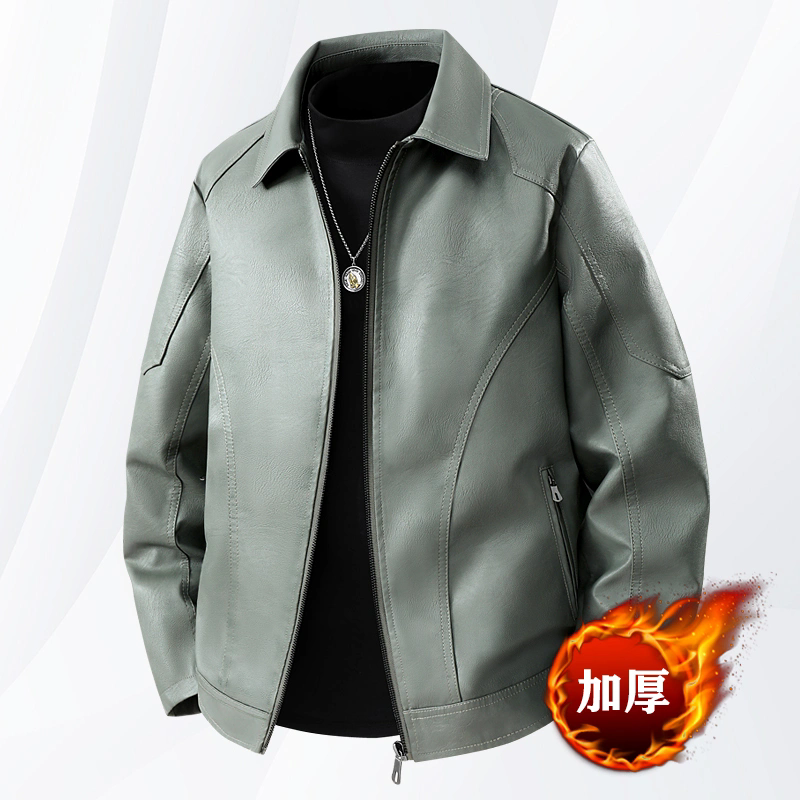 8xl秋冬皮衣男中青年爸爸装男士休闲大码皮夹克加绒保暖外套上衣