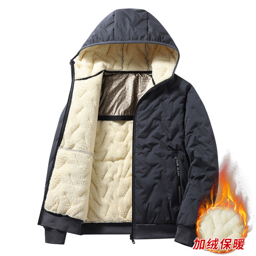 7XL羊羔绒石墨烯棉衣男大码连帽外套冬季保暖棉袄加绒加厚棉服
