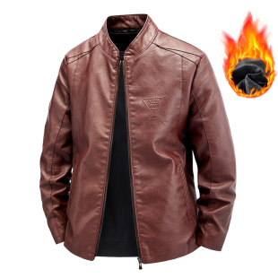 加绒保暖皮衣男士 ins立领冬装 外套春秋季 韩版 休闲皮夹克 新款 大码