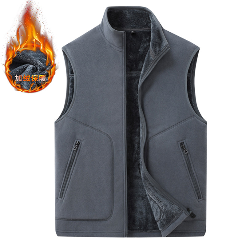 大码摇粒绒马甲男秋冬季新款加绒加厚立领坎肩运动马夹羊羔绒保暖