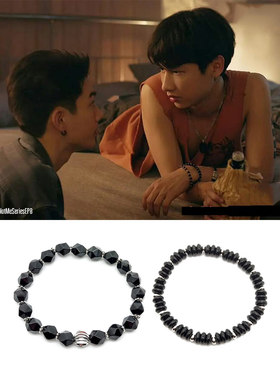 offgun滚宝同款黑色菱形算盘玛瑙珠手链环圈饰泰剧他不是我