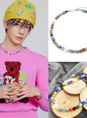 邓为同款琉璃花雏菊十字花项链颈圈锁骨链潮流男女杂志饰品DW