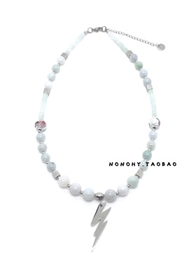 正确版潮玩人类在哪里碧绿天然石闪电项链个性嘻哈说唱男女朱正廷