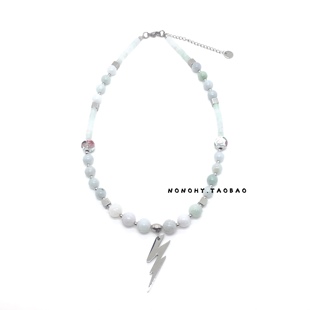 正确版潮玩人类在哪里碧绿天然石闪电项链个性嘻哈说唱男女朱正廷