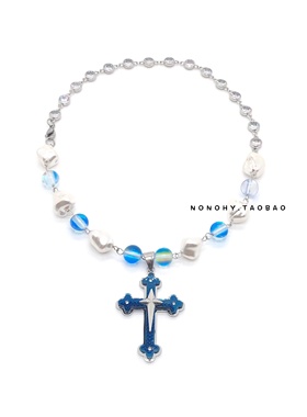 正品十字架吊坠嘻哈珍珠复古项链