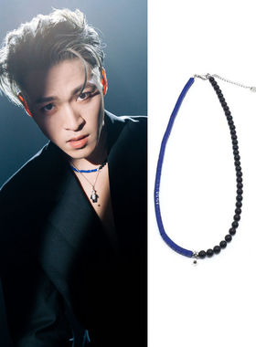 赞多同款蓝方天然石黑贝珠银方块项链圈轻奢潮Uno Santa INTO1