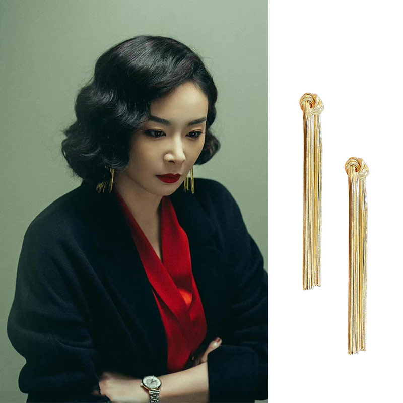 狂飙陈书婷大嫂高叶打结流苏银针耳环个性潮流大气耳饰夸张酷周边