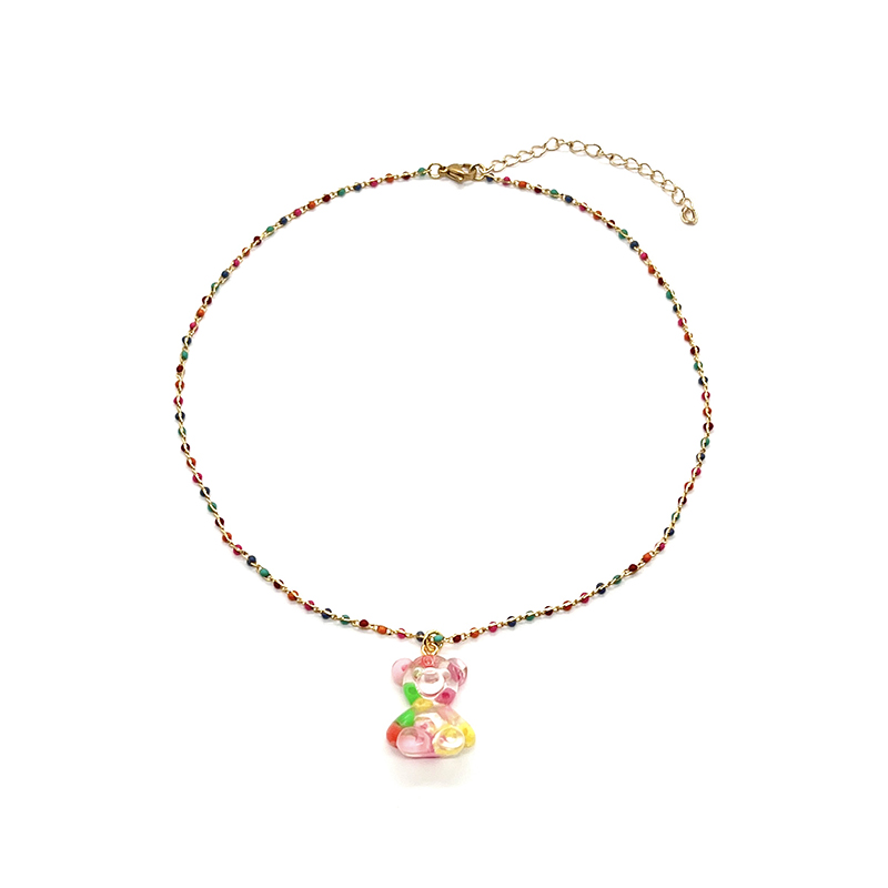 韩国东大门ins风小熊软糖吊坠项链情侣时尚百搭可爱彩珠锁骨链新