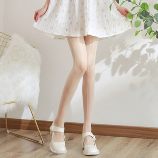 复古竖条包芯丝袜超薄白色丝单面裆连裤袜性感光腿神器磨皮女袜子