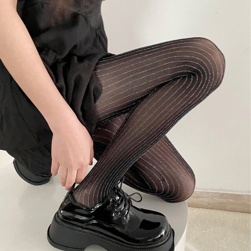 春夏新品奢华黑丝袜银丝竖纹连裤袜亮丝耐穿防勾丝