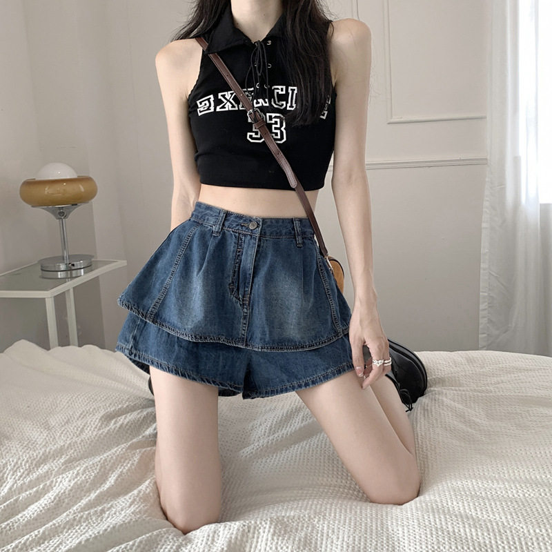美式复古高腰牛仔半身裙女春季2025新款辣妹a字短裙裤显瘦蛋糕裙