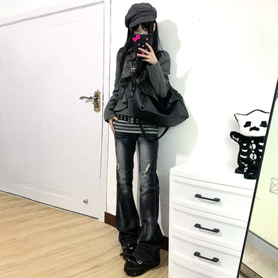 YUIE中古微喇牛仔裤女低