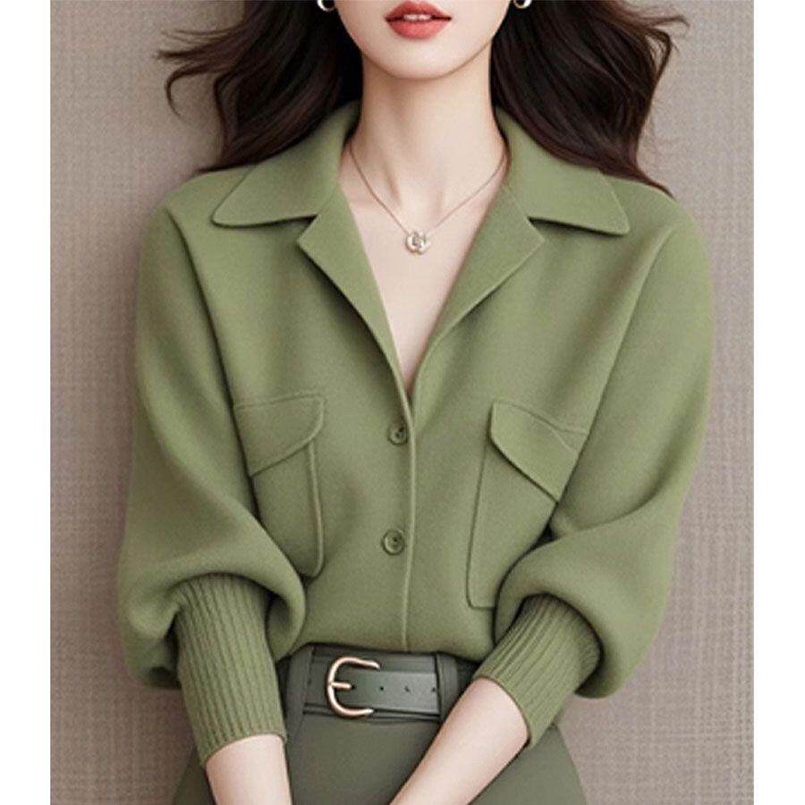 法式优雅气质黄色西装领长袖毛衣针织开衫女秋冬款超好看显瘦小衫