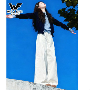 美式白色阔腿工装牛仔裤女2026春季新款设计感宽松直筒弯刀拖地裤