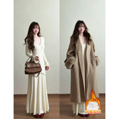 打底加绒伯克利裙子早春 长款 大衣内搭白色针织连衣裙女秋冬季 修身