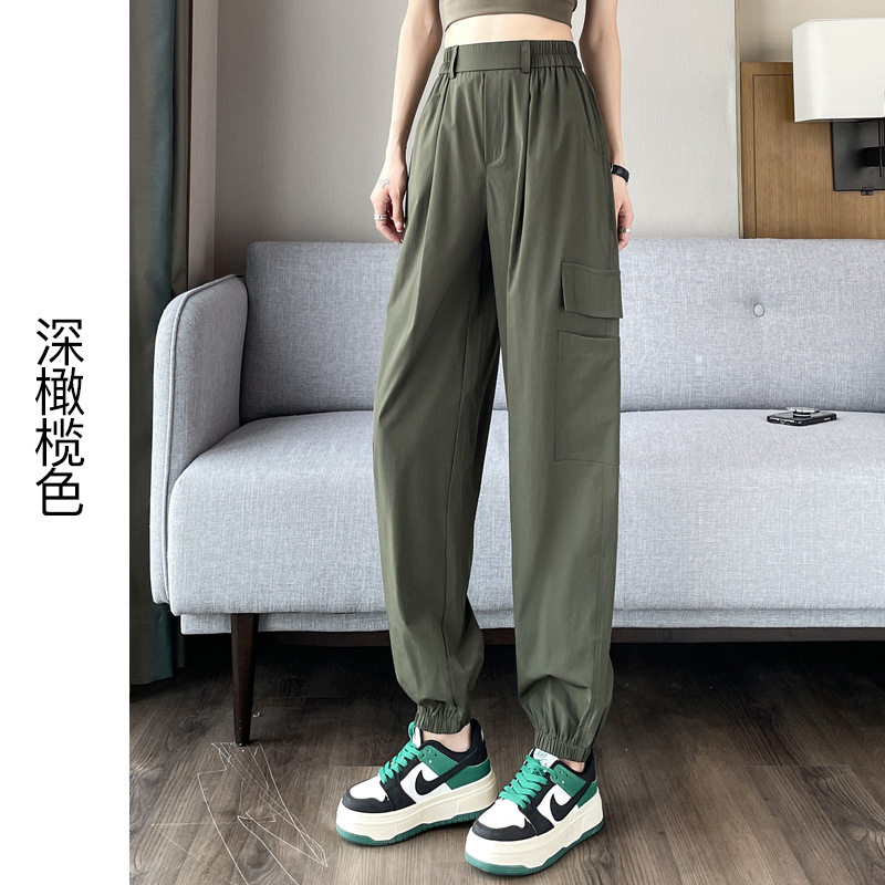 工装裤女夏季春秋新款高腰显瘦宽松束脚休闲速干运动裤子