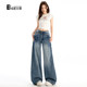 小众设计感松弛宽松直筒裤 美式 新款 女夏季 覆古铆钉高腰阔腿牛仔裤
